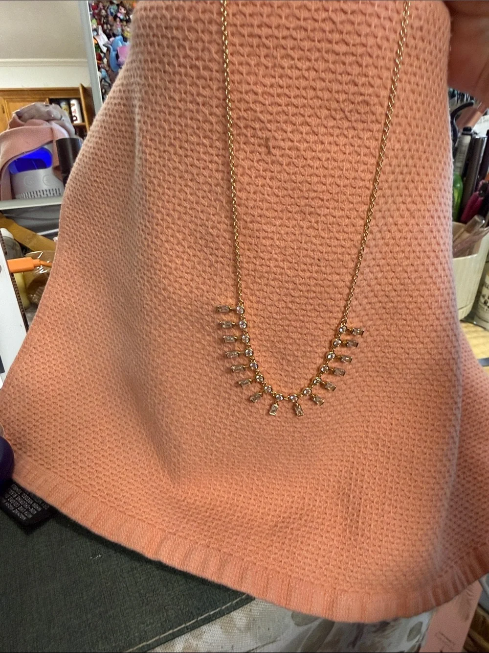 Gold-Tone Crystal Drop Necklace in Pink - Unbranded